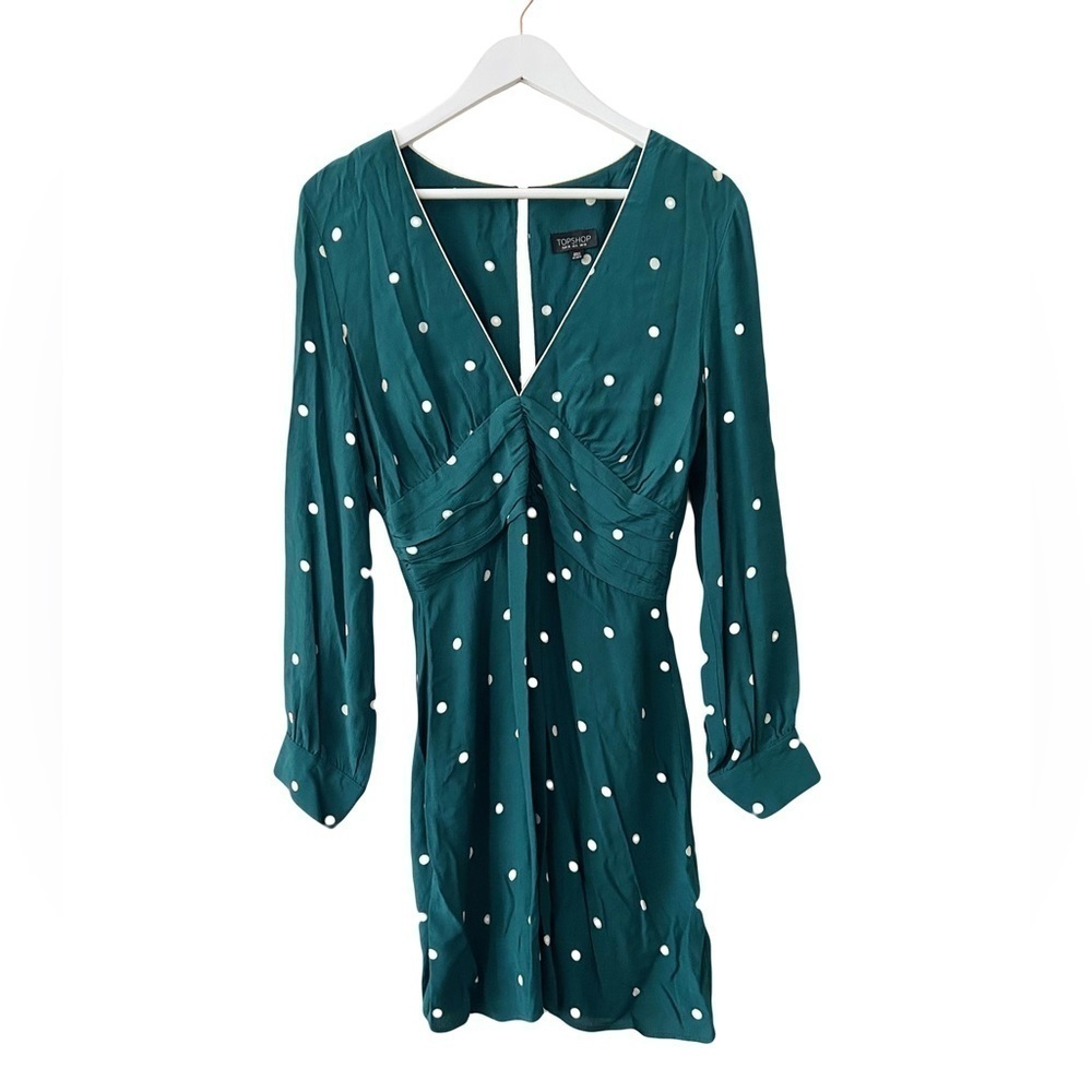 Topshop Polka Dot Emerald Green Mini Dress Sz 6